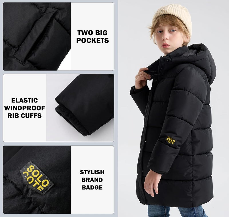SOLOCOTE Boys Winter Coat – Heavyweight Water-Resistant Elastic Cuffs Soft Lining with Hooded Puffer Parka - Image 5